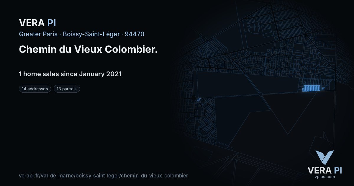 Chemin du Vieux Colombier, Boissy-Saint-Léger at night – every parcel coloured by the prices around it, the street's own parcels lit