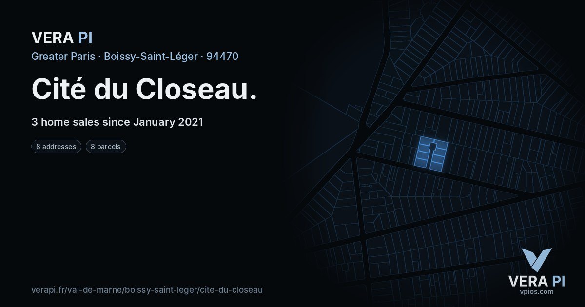 Cité du Closeau, Boissy-Saint-Léger at night – every parcel coloured by the prices around it, the street's own parcels lit