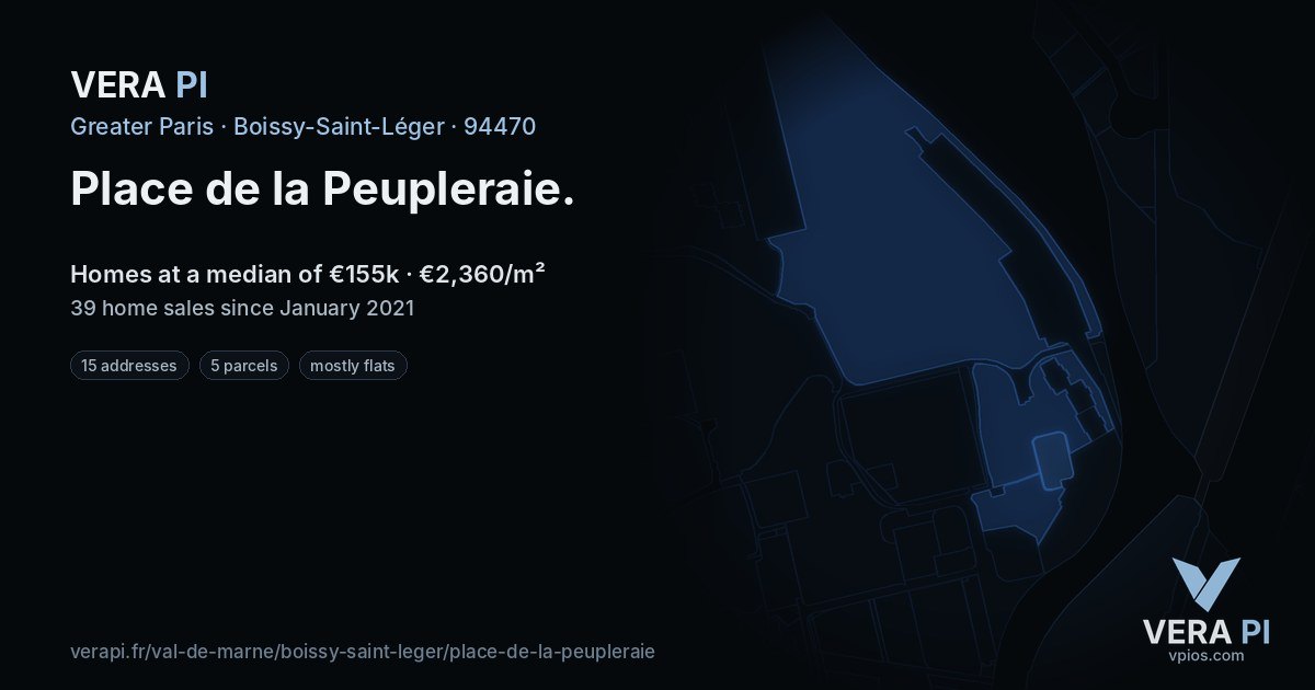 Place de la Peupleraie, Boissy-Saint-Léger at night – every parcel coloured by the prices around it, the street's own parcels lit