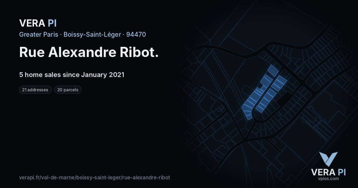 Rue Alexandre Ribot, Boissy-Saint-Léger at night – every parcel coloured by the prices around it, the street's own parcels lit