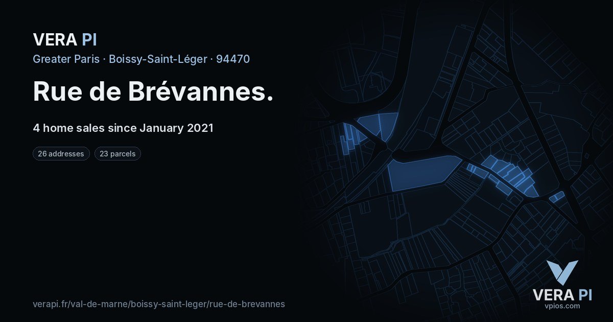Rue de Brévannes, Boissy-Saint-Léger at night – every parcel coloured by the prices around it, the street's own parcels lit