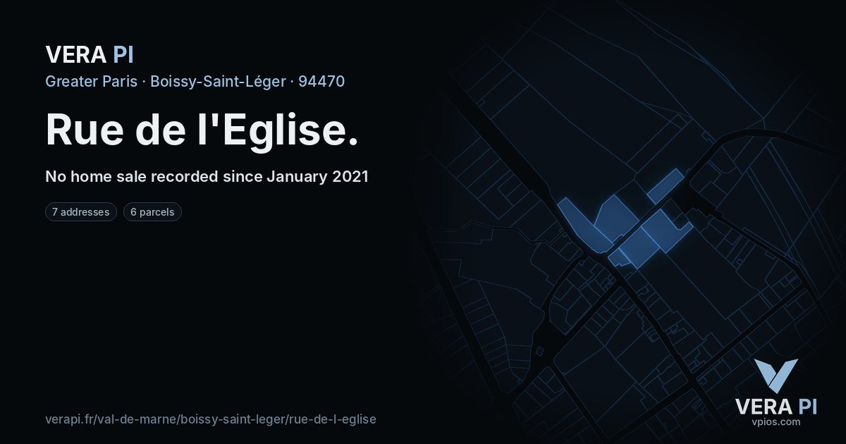 Rue de l'Eglise, Boissy-Saint-Léger at night – every parcel coloured by the prices around it, the street's own parcels lit