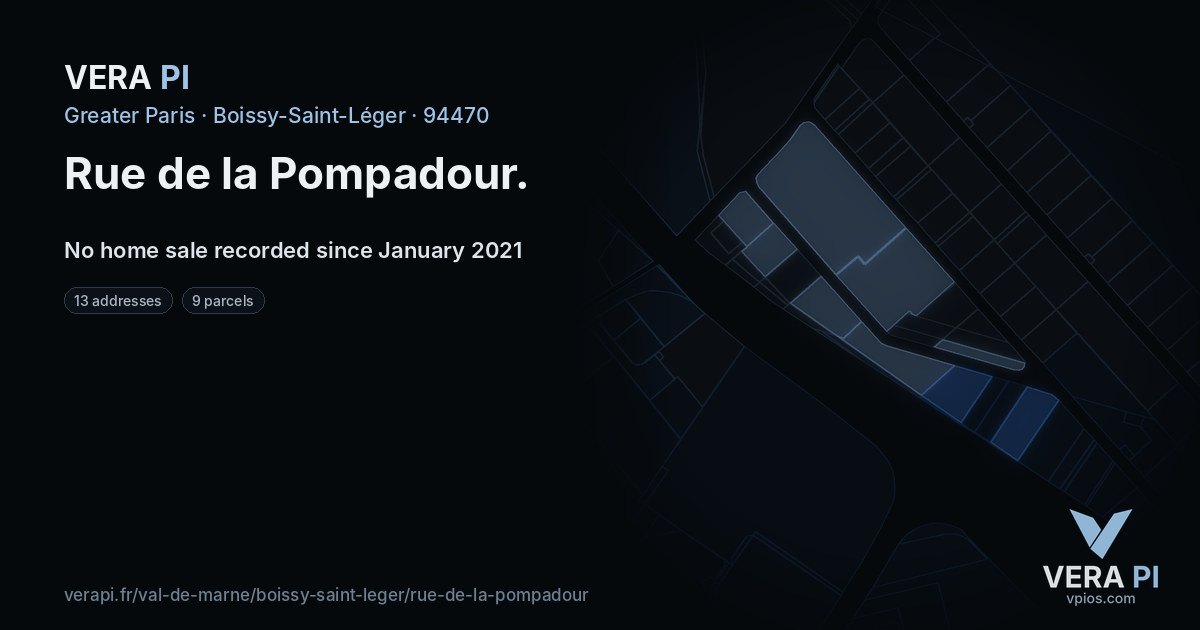 Rue de la Pompadour, Boissy-Saint-Léger at night – every parcel coloured by the prices around it, the street's own parcels lit