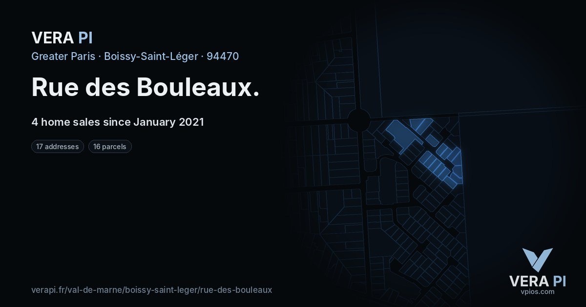 Rue des Bouleaux, Boissy-Saint-Léger at night – every parcel coloured by the prices around it, the street's own parcels lit