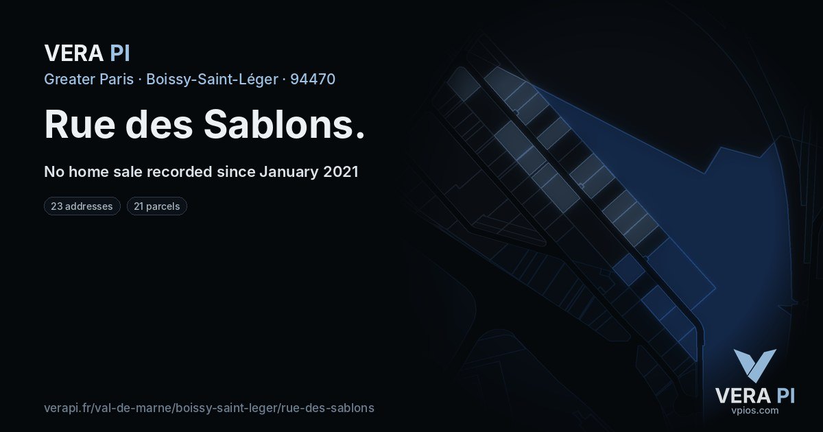 Rue des Sablons, Boissy-Saint-Léger at night – every parcel coloured by the prices around it, the street's own parcels lit