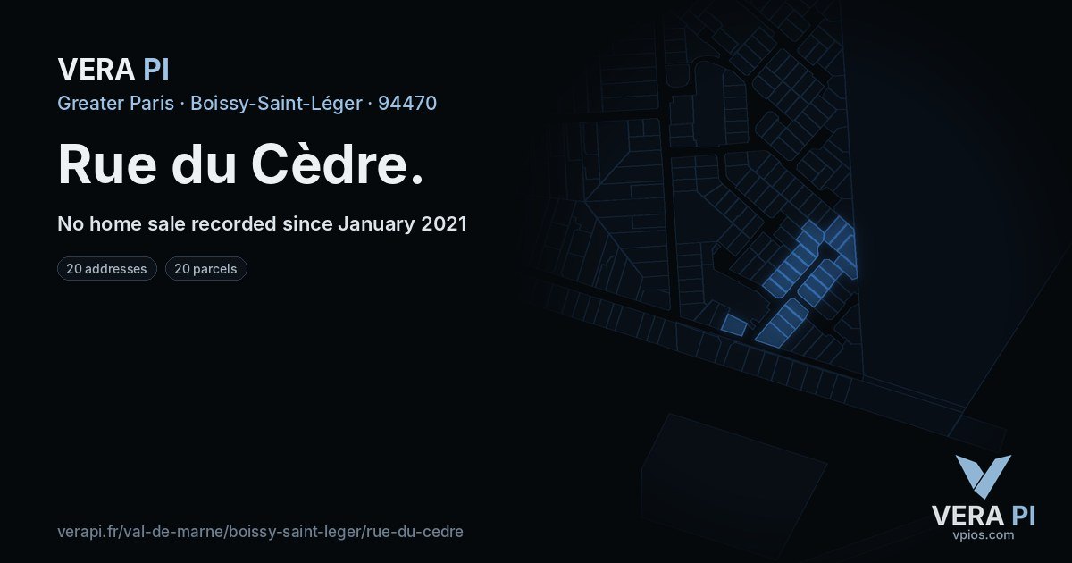 Rue du Cèdre, Boissy-Saint-Léger at night – every parcel coloured by the prices around it, the street's own parcels lit