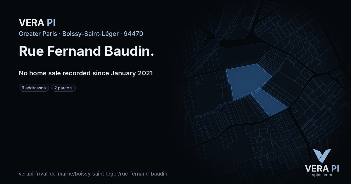 Rue Fernand Baudin, Boissy-Saint-Léger at night – every parcel coloured by the prices around it, the street's own parcels lit