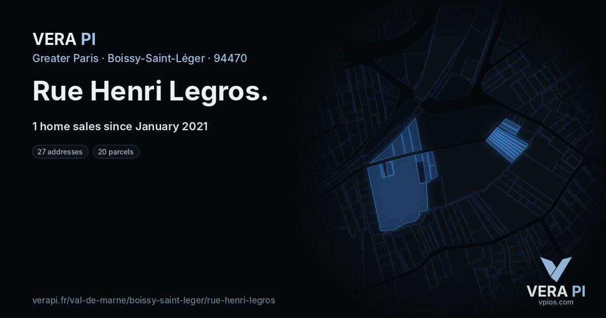 Rue Henri Legros, Boissy-Saint-Léger at night – every parcel coloured by the prices around it, the street's own parcels lit