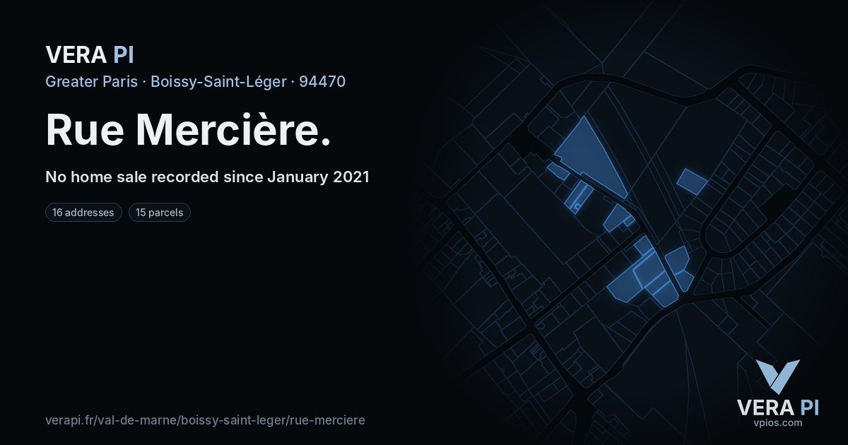 Rue Mercière, Boissy-Saint-Léger at night – every parcel coloured by the prices around it, the street's own parcels lit
