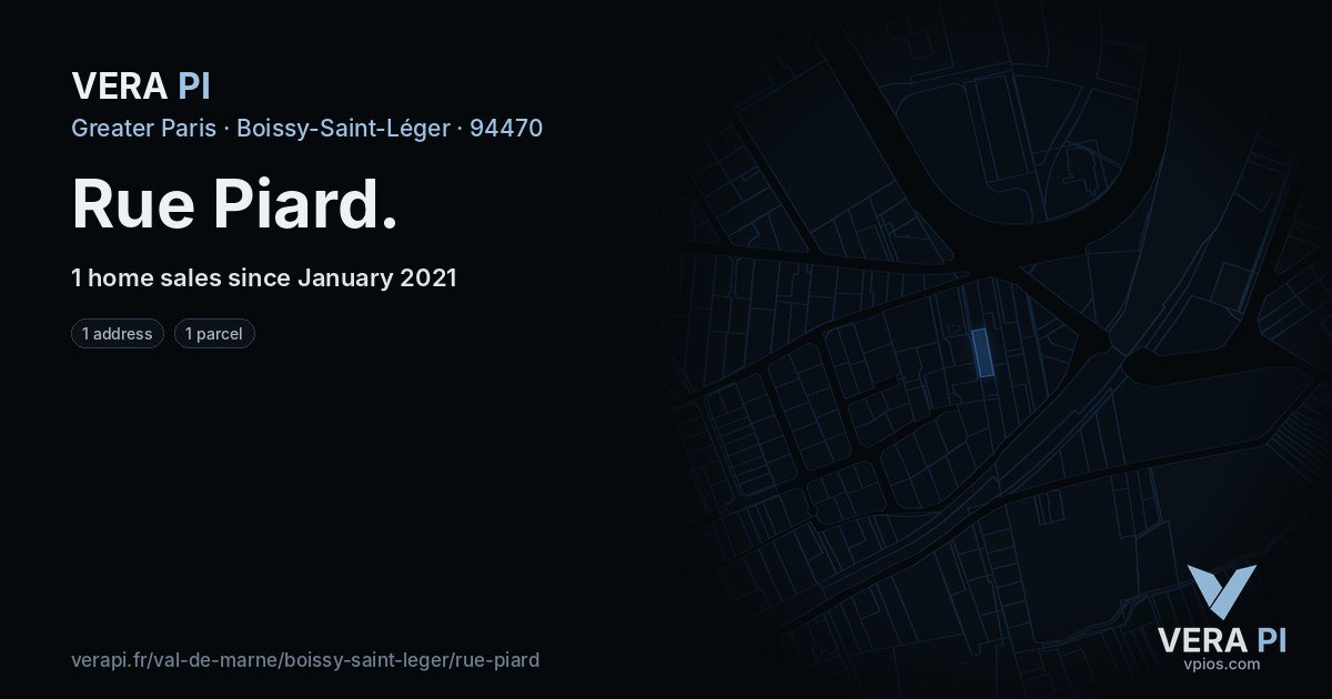 Rue Piard, Boissy-Saint-Léger at night – every parcel coloured by the prices around it, the street's own parcels lit