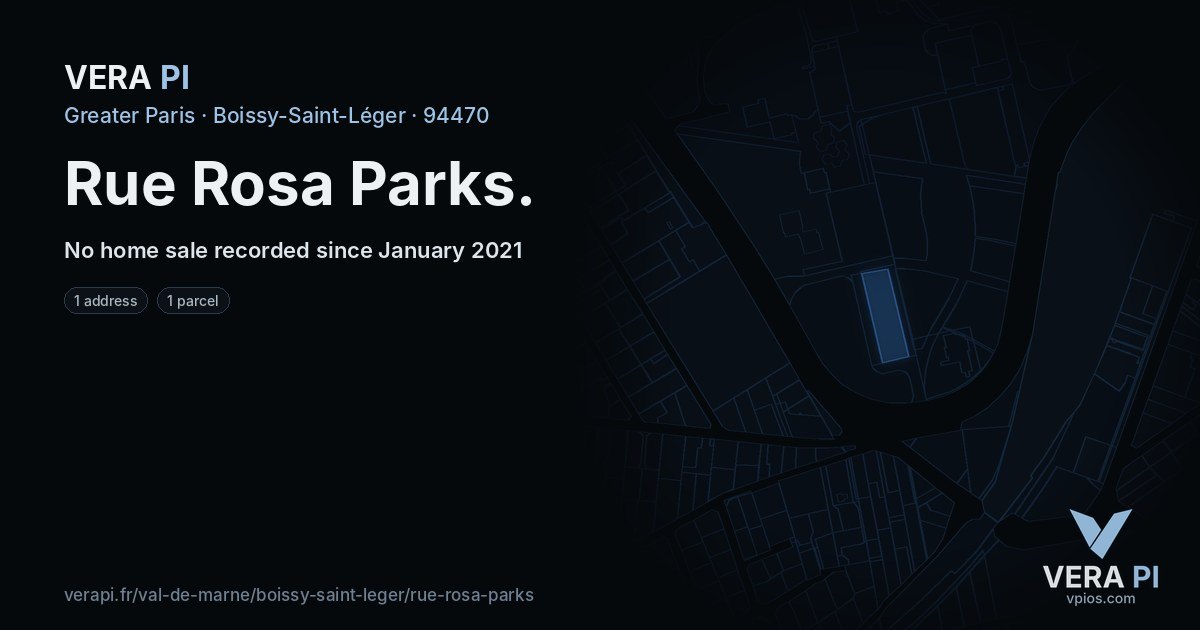 Rue Rosa Parks, Boissy-Saint-Léger at night – every parcel coloured by the prices around it, the street's own parcels lit