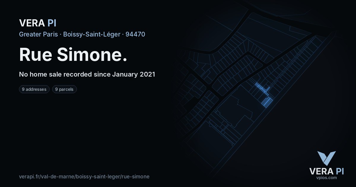 Rue Simone, Boissy-Saint-Léger at night – every parcel coloured by the prices around it, the street's own parcels lit