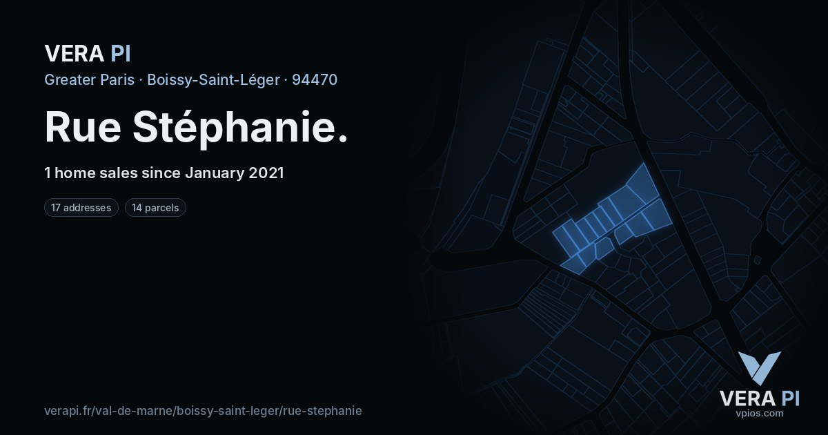Rue Stéphanie, Boissy-Saint-Léger at night – every parcel coloured by the prices around it, the street's own parcels lit