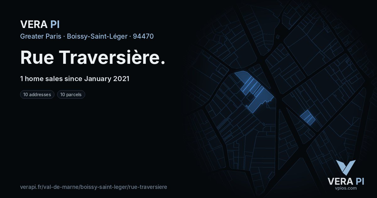Rue Traversière, Boissy-Saint-Léger at night – every parcel coloured by the prices around it, the street's own parcels lit