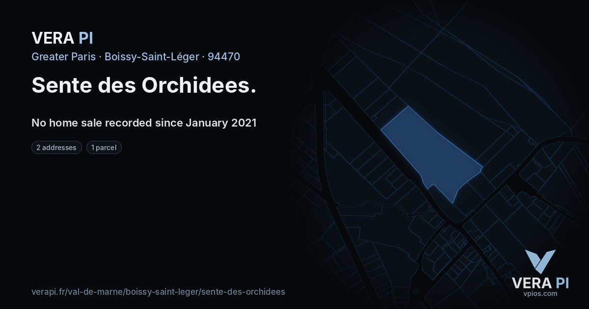 Sente des Orchidees, Boissy-Saint-Léger at night – every parcel coloured by the prices around it, the street's own parcels lit