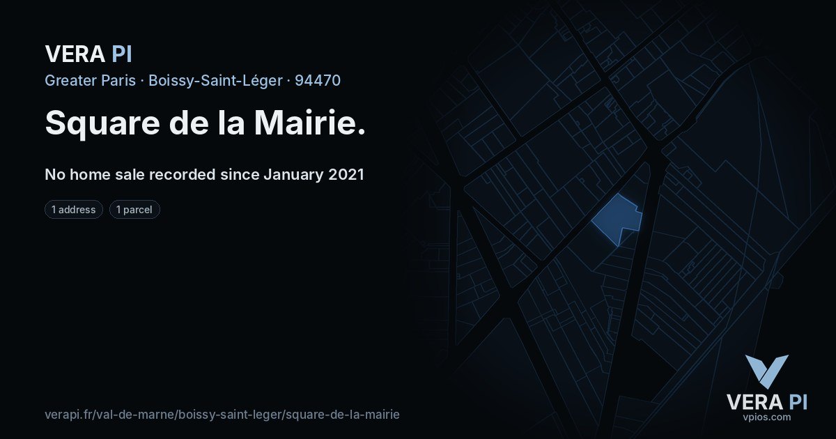 Square de la Mairie, Boissy-Saint-Léger at night – every parcel coloured by the prices around it, the street's own parcels lit