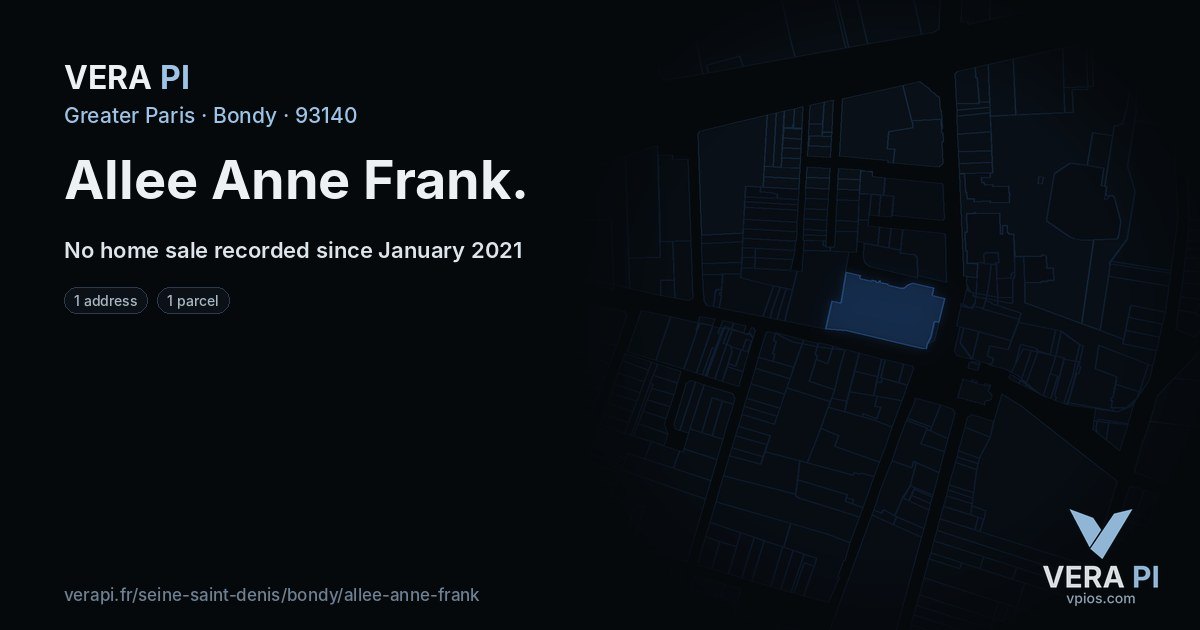 Allee Anne Frank, Bondy at night – every parcel coloured by the prices around it, the street's own parcels lit
