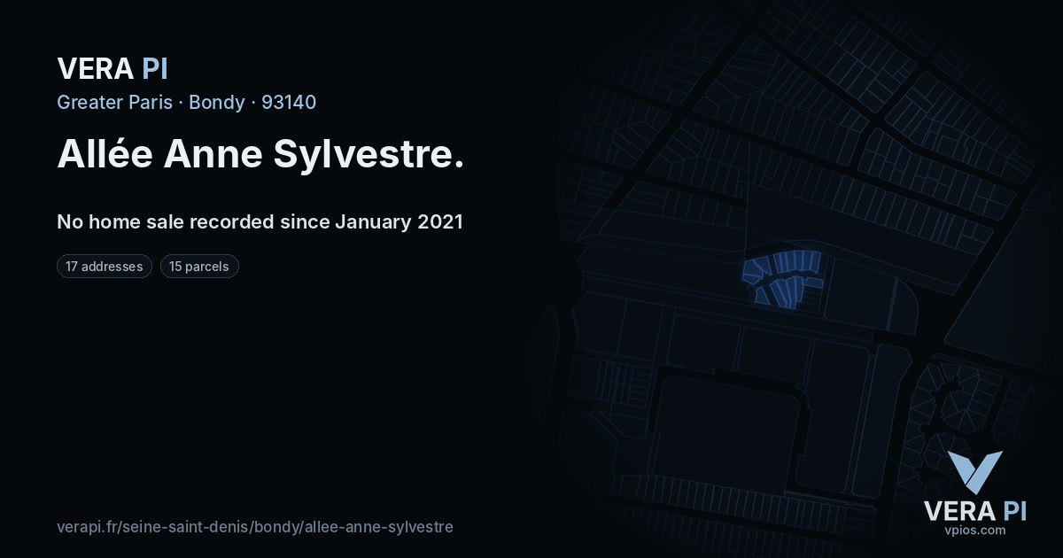 Allée Anne Sylvestre, Bondy at night – every parcel coloured by the prices around it, the street's own parcels lit