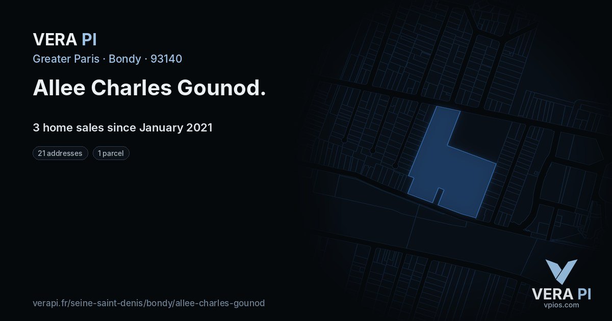 Allee Charles Gounod, Bondy at night – every parcel coloured by the prices around it, the street's own parcels lit