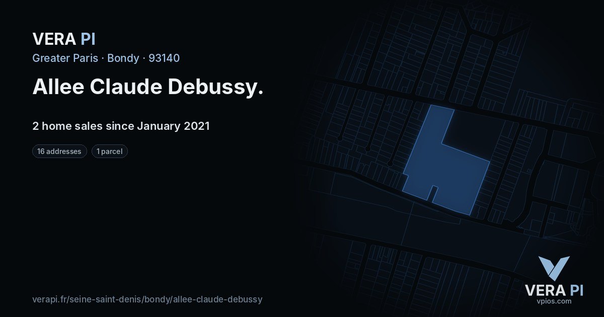 Allee Claude Debussy, Bondy at night – every parcel coloured by the prices around it, the street's own parcels lit