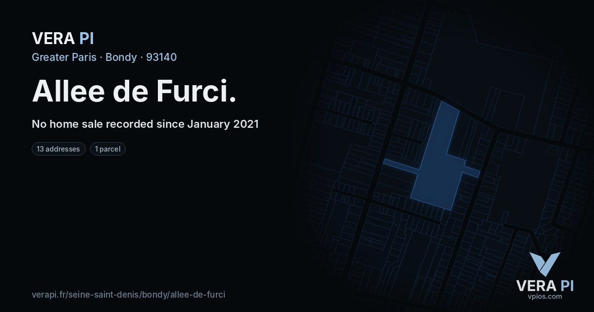 Allee de Furci, Bondy at night – every parcel coloured by the prices around it, the street's own parcels lit