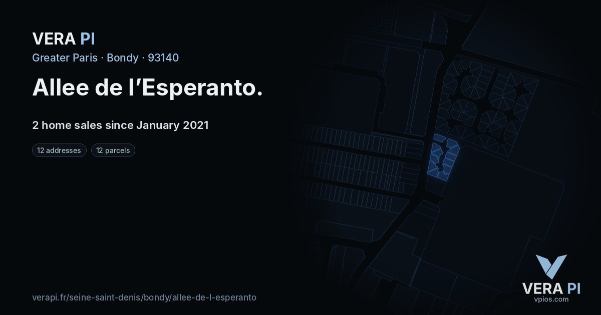 Allee de l’Esperanto, Bondy at night – every parcel coloured by the prices around it, the street's own parcels lit