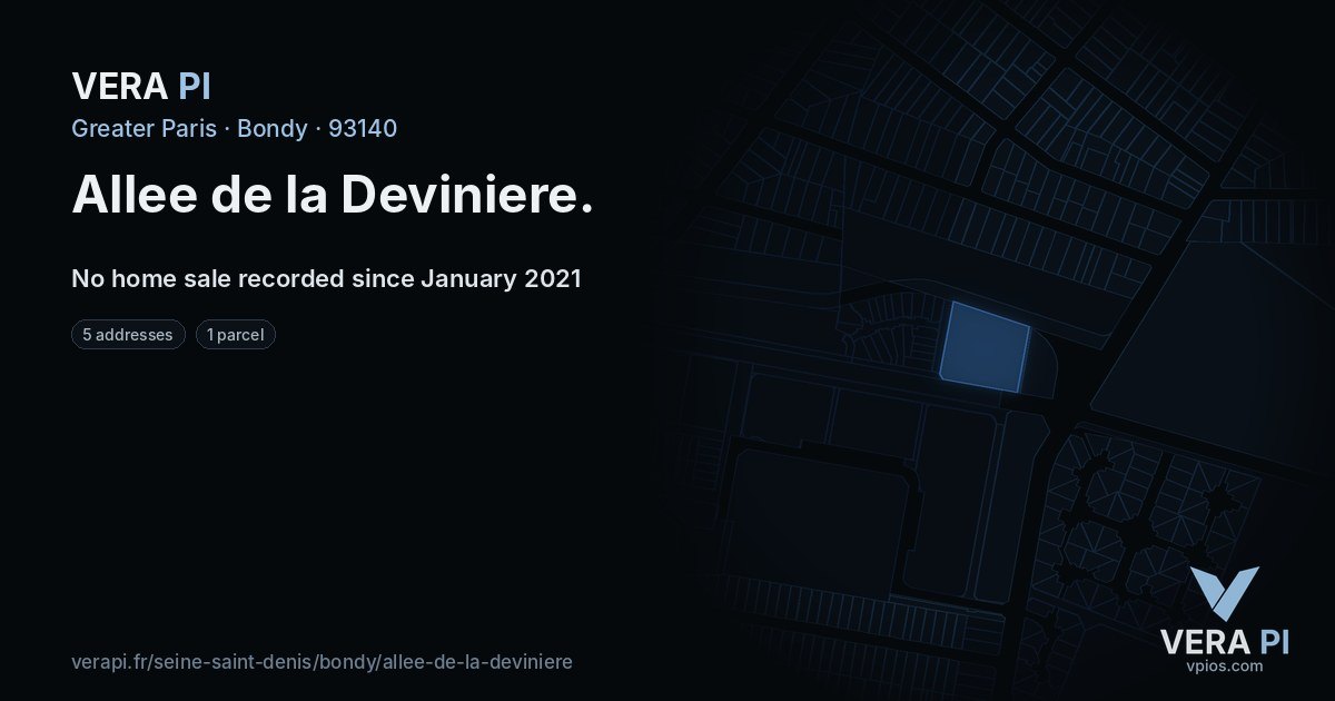 Allee de la Deviniere, Bondy at night – every parcel coloured by the prices around it, the street's own parcels lit