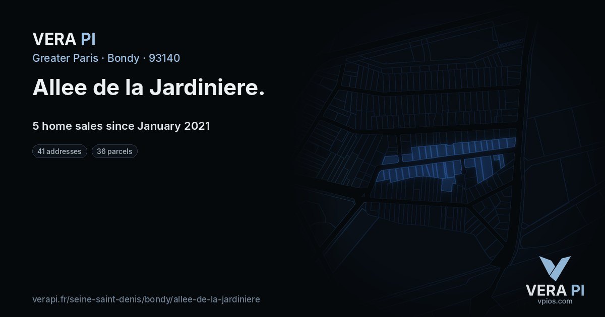 Allee de la Jardiniere, Bondy at night – every parcel coloured by the prices around it, the street's own parcels lit