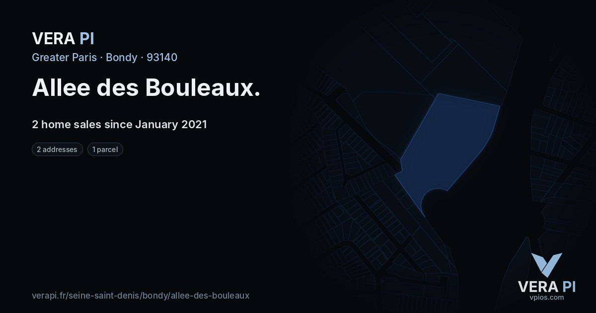 Allee des Bouleaux, Bondy at night – every parcel coloured by the prices around it, the street's own parcels lit