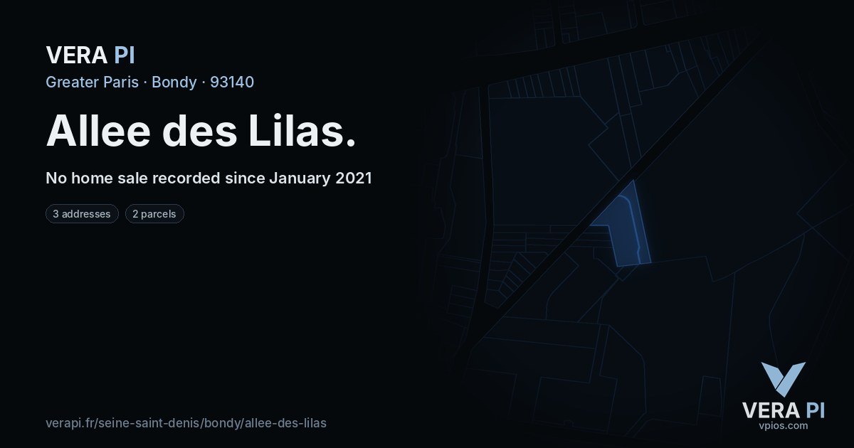 Allee des Lilas, Bondy at night – every parcel coloured by the prices around it, the street's own parcels lit