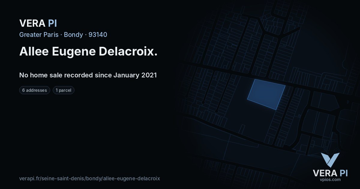 Allee Eugene Delacroix, Bondy at night – every parcel coloured by the prices around it, the street's own parcels lit