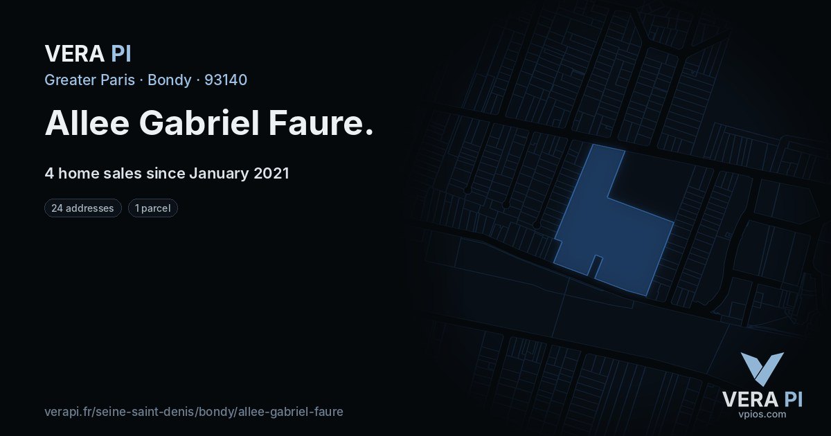 Allee Gabriel Faure, Bondy at night – every parcel coloured by the prices around it, the street's own parcels lit
