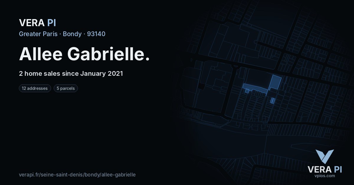 Allee Gabrielle, Bondy at night – every parcel coloured by the prices around it, the street's own parcels lit