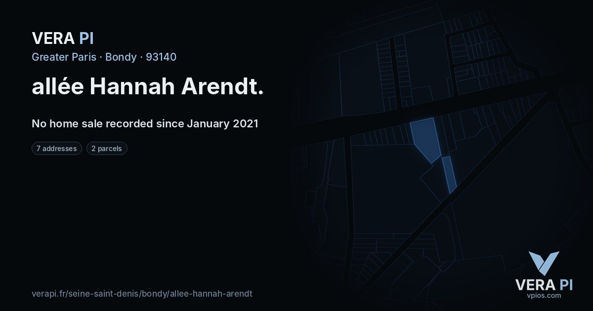 allée Hannah Arendt, Bondy at night – every parcel coloured by the prices around it, the street's own parcels lit