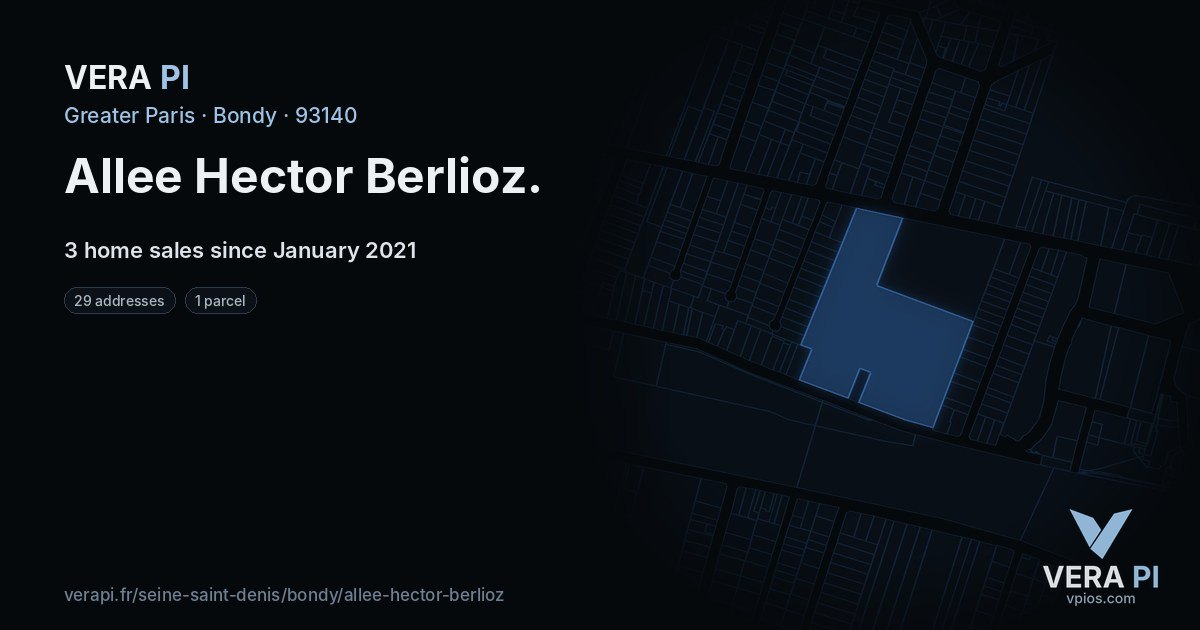 Allee Hector Berlioz, Bondy at night – every parcel coloured by the prices around it, the street's own parcels lit