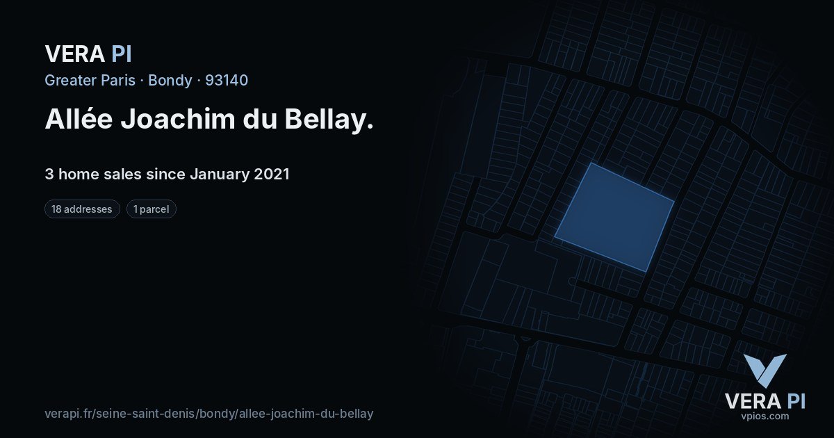 Allée Joachim du Bellay, Bondy at night – every parcel coloured by the prices around it, the street's own parcels lit