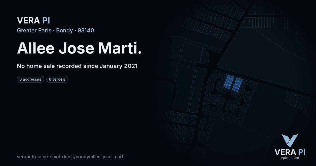 Allee Jose Marti, Bondy at night – every parcel coloured by the prices around it, the street's own parcels lit