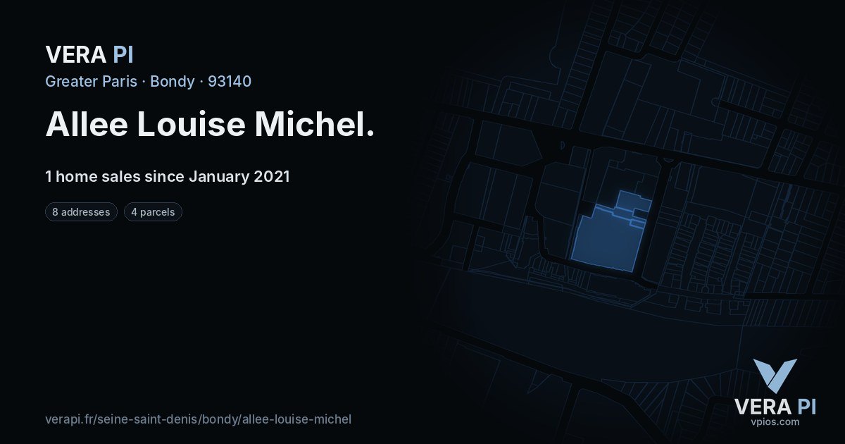 Allee Louise Michel, Bondy at night – every parcel coloured by the prices around it, the street's own parcels lit