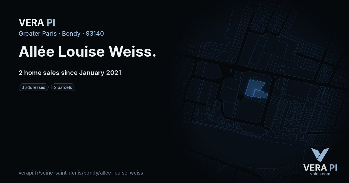Allée Louise Weiss, Bondy at night – every parcel coloured by the prices around it, the street's own parcels lit