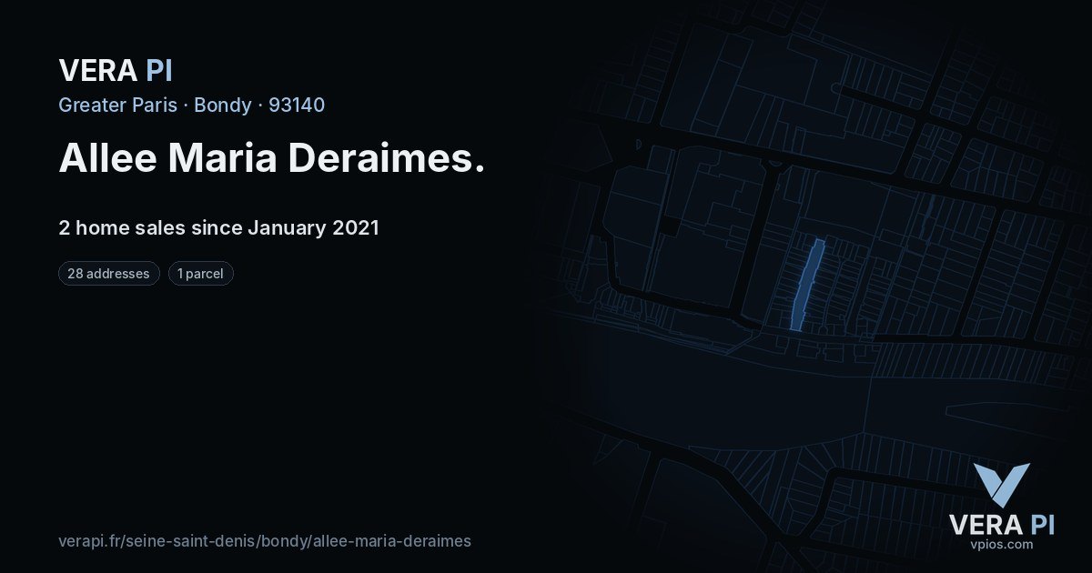 Allee Maria Deraimes, Bondy at night – every parcel coloured by the prices around it, the street's own parcels lit