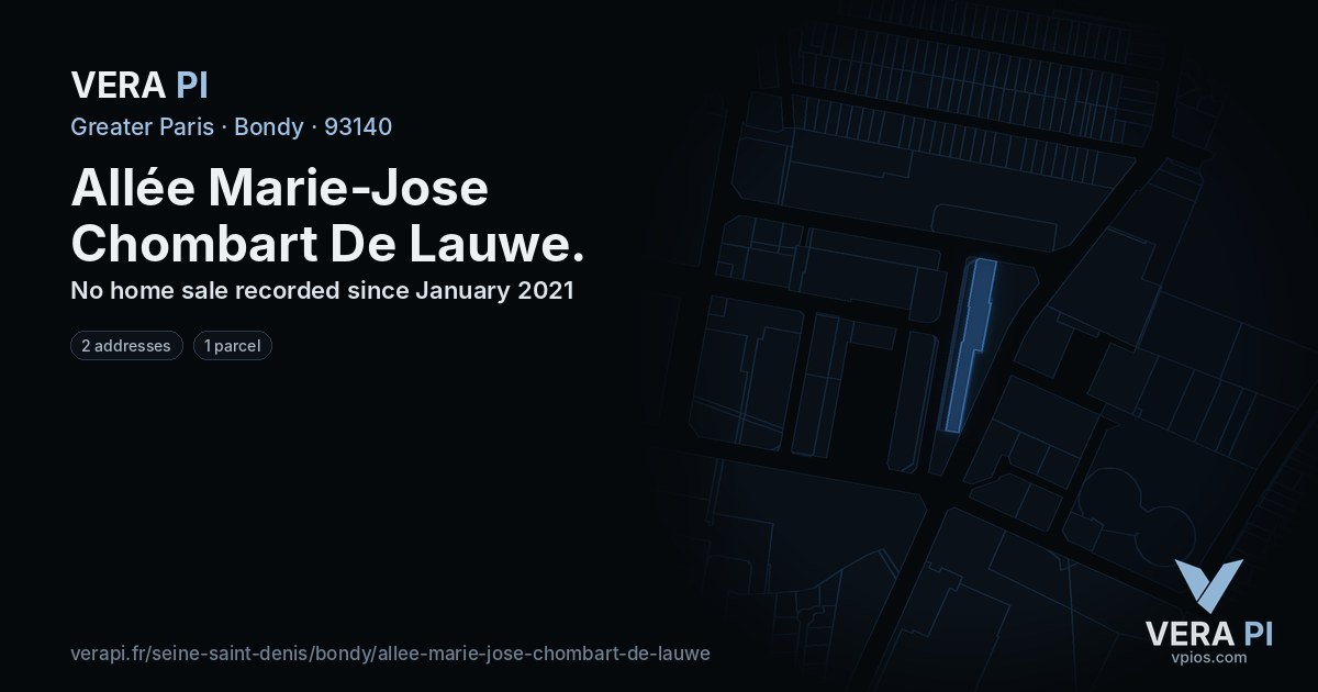 Allée Marie-Jose Chombart De Lauwe, Bondy at night – every parcel coloured by the prices around it, the street's own parcels lit