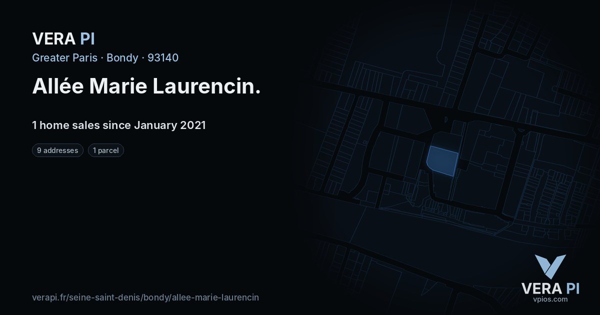 Allée Marie Laurencin, Bondy at night – every parcel coloured by the prices around it, the street's own parcels lit