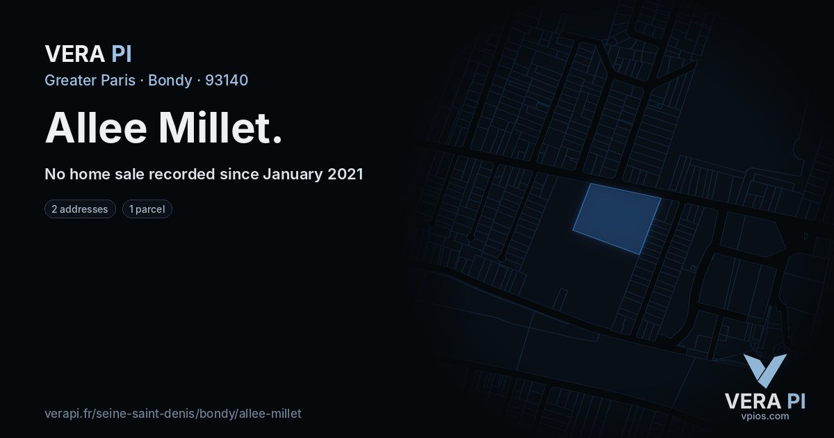 Allee Millet, Bondy at night – every parcel coloured by the prices around it, the street's own parcels lit