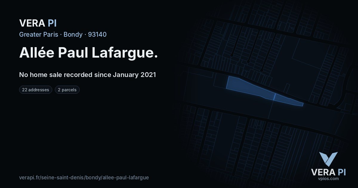 Allée Paul Lafargue, Bondy at night – every parcel coloured by the prices around it, the street's own parcels lit