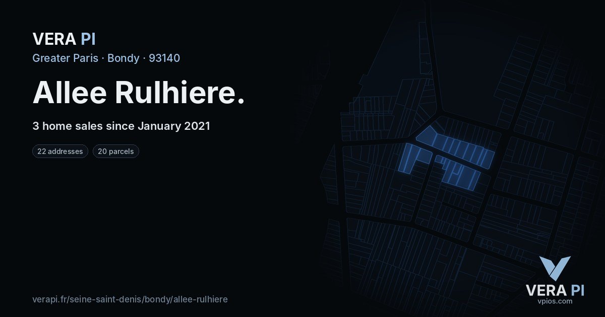 Allee Rulhiere, Bondy at night – every parcel coloured by the prices around it, the street's own parcels lit