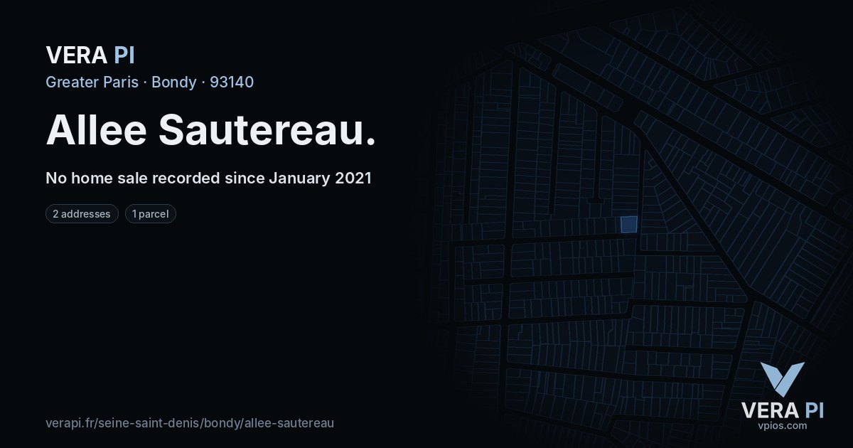 Allee Sautereau, Bondy at night – every parcel coloured by the prices around it, the street's own parcels lit