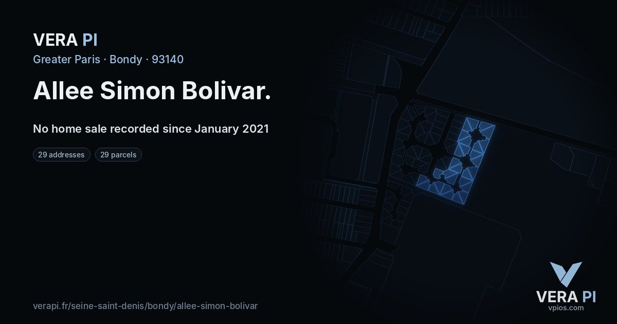 Allee Simon Bolivar, Bondy at night – every parcel coloured by the prices around it, the street's own parcels lit