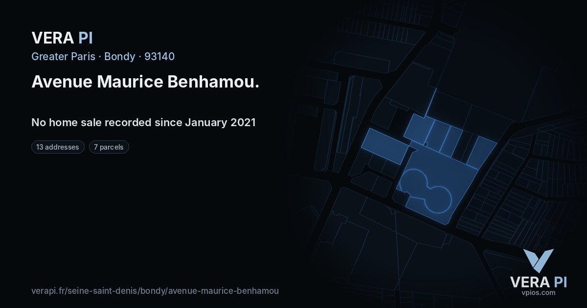 Avenue Maurice Benhamou, Bondy at night – every parcel coloured by the prices around it, the street's own parcels lit