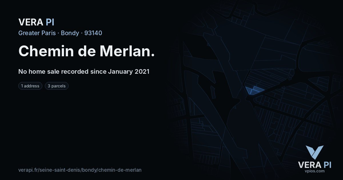 Chemin de Merlan, Bondy at night – every parcel coloured by the prices around it, the street's own parcels lit