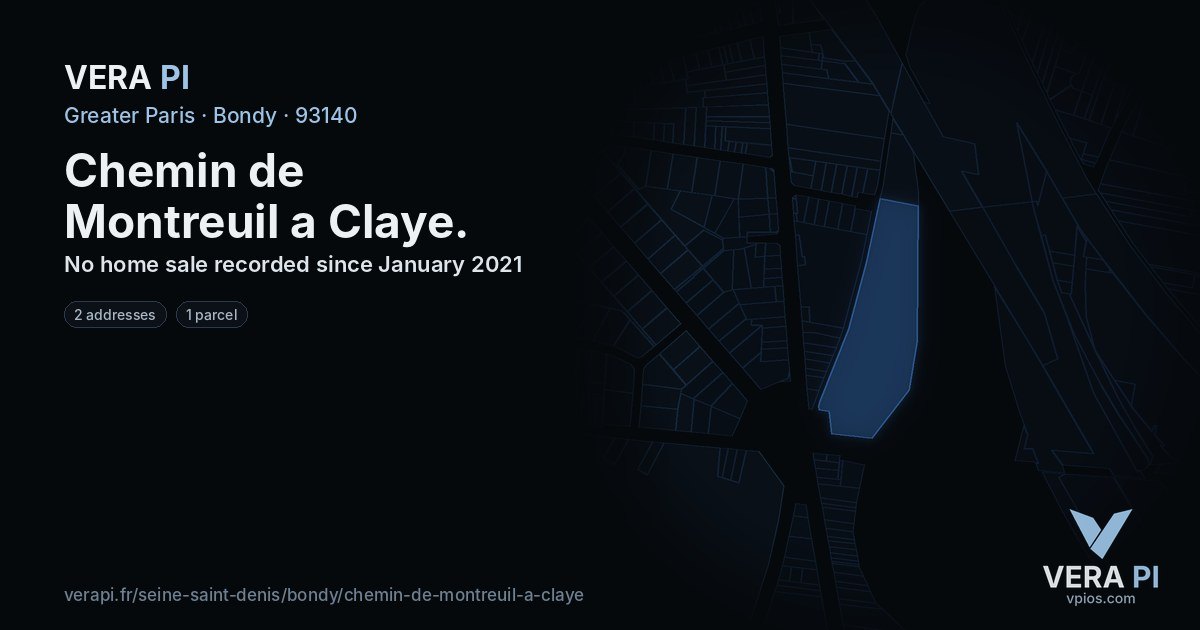 Chemin de Montreuil a Claye, Bondy at night – every parcel coloured by the prices around it, the street's own parcels lit